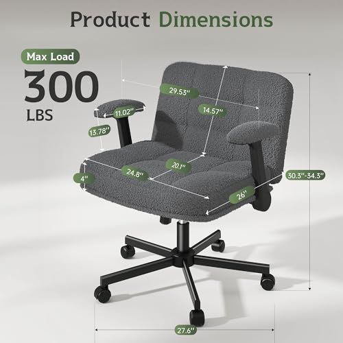 DurayLoly Criss Cross Chair with Wheels & Flip-up Arms | 360° Swivel,Plush Teddy Fabric Cross Legged Chair,Adjustable Heightfor Bedroom, Home Office, Apartment,Grey - color: Grey
