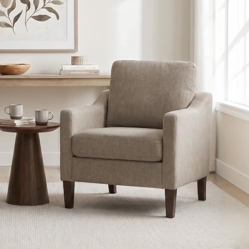 VKNOW Accent Chairs Set of 2, Modern Upholstered Armchairs, Brown | Reading Chairs with Wood Legs, Single Sofa Reading Seat, Flexible Cushion, No Tool Assembly, For Living Room, Bedroom - color: Brown
