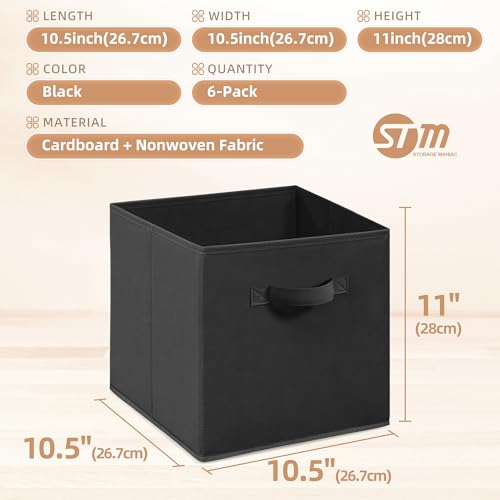 STORAGE MANIAC Storage Cubes, 11 Inch Durable 6 Pack Fabric Foldable Collapsible Bins with Handles for Organization, Closet, Shelves, Offices, Toys, Black - color: Black-6 Pack, size: 11 INCH