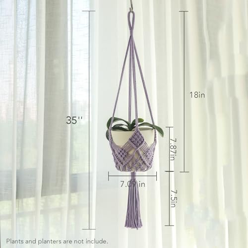 Hanging Planter with Patterns,2Packs Macrame Plant Hangers Indoor Macrame for up to 8 inch Pot Crochet Boho Plant Hanger Holder for Indoor Outdoor with 2S Shaped Stainless Steel Hooks (Purple) - color: Purple