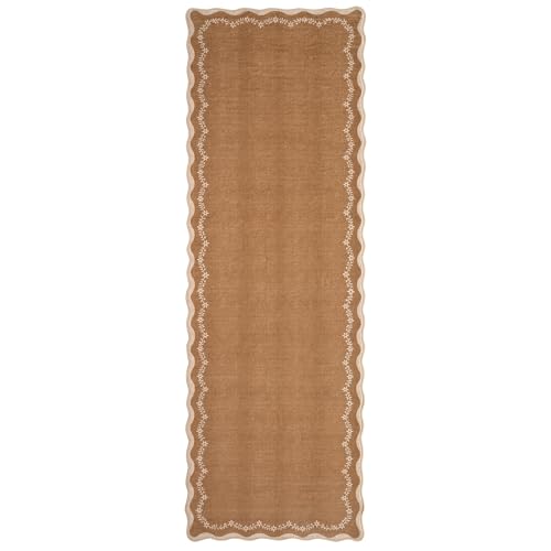 GarveeHome 2x6 Scalloped Washable Runner Rug Non Slip Hallway Kitchen Rug | Soft Brown Runner Entryway Rug Farmhouse Thin Laundry Mat Stain Resistant Carpet for Bedroom Bathroom Beside Rug - color: Brown, size: 2' x 6' (Rectangular)