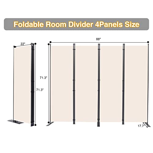 Room Divider, 4 Panel Folding Privacy Screens with Wider Feet, Beige | 88" W X 71" H Room Divider Panel, Stable Frame Structure, Flexible Space Separator, Portable wall divider for Room Partition - color: Beige, size: 22"- 4 Panel