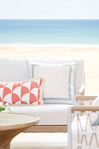 Hofdeco Premium Coastal Patio Indoor Outdoor Lumbar Pillow Cover Only, 12"x20" Water Resistant for Backyard, Couch, Coral Pink Scale Motif Fringe - color: Coral Pink Scale Motif 12"x20"