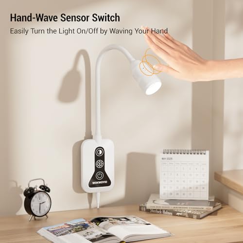 Wall Mounted Reading Light for Bed, Headboard Light with 360° Flexible Arm, Hand Wave Sensor, Focused 60° Beam, 5 Color Temperatures, Stepless Dimming, Memory Function, USB-C Output, White 2 Pack - size: 2 Pack-White