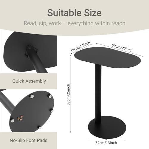 Modern C-Shaped End Table, Small Sofa Side Table Metal Side Table for Couch and Bed Snack Table Tray Table for Living Room Bedroom - color: Black