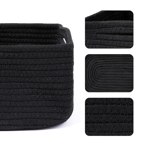 MiniArk Small Storage Baskets for Organizing | Closet Organizer Bins | Shelf Toy Basket | Woven Rope Baskets | Cube Decorative Box | Shallow Basket | 13x8.5x5.1” | 3 Packs Black - color: Black, size: 3pcs-L13xW8.5xH5.1"