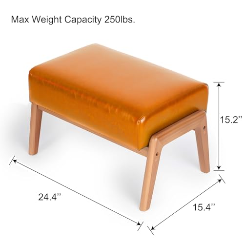 15inch Ottoman Foot Rest, Leatherette Ottoman Bench, Modern Accent Sofa Stool Foot Stool for Accent Chair, Walnut Wood Frame & Thickness Cushion, Yellowish - color: Yellow