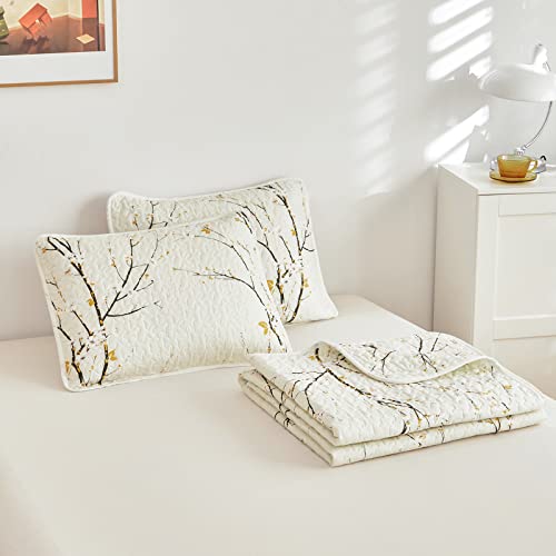 Quilt Set King Size Cream White with Black Branch Bedding Set 88x88 Soft Microfiber Lightweight Coverlet Bedspread Summer 3 Pc Bed Cover for (1 Quilt+ 2 Shams) - color: Cream, size: King(102x88)
