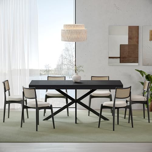 Extendable Dining Room Table for 4 6 8,55"-70" Kitchen Table Leaf,Black | Expandable Rectangle Dining Table,Wood Dining Table w/ Hidden Leaf & Storage, Space Saving, Kitchen Dining Living Room,Modern - color: Removable Leaf 55"-71" Black
