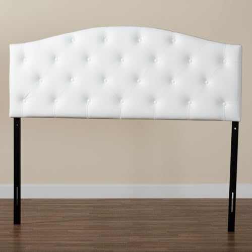 Baxton Studio Myra Modern and Contemporary Queen Size White Faux Leather Upholstered Button-Tufted Scalloped Headboard - color: White, size: Queen