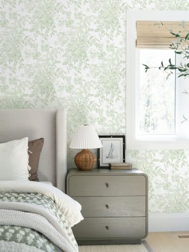 Green Floral Wallpaper Peel and Stick Wallpaper Flower Contact Paper Removable Self-Adhesive Wall Paper for Cabinets Bedroom Bathroom Stick on Walls Papel Tapiz para Pared 17.3''x393'' - color: Green, size: 17.3" x 393"