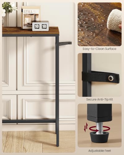 VASAGLE 78.8" Console Table, Narrow Behind Couch Table with Outlet | Sofa Tables with 2 Hooks, for Entryway, Living Room, Easy Assembly, Rustic Brown and Ink Black, BARNET Collection ULNT077K101 - color: Rustic Brown + Ink Black, size: 1 Tier (5.9"D x 78.
