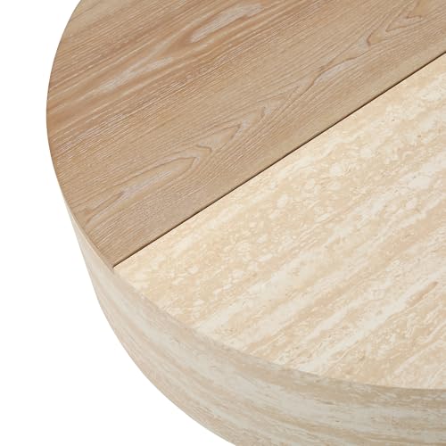 31.5" Round Coffee Table with Flip Top & Fluted Drawer for Living Room, Modern Circle MDF Wooden Center Table Tea Table for Apartment, Hidden Storage, Beige - color: 31.5" Round Coffee Table With Flip Top,beige