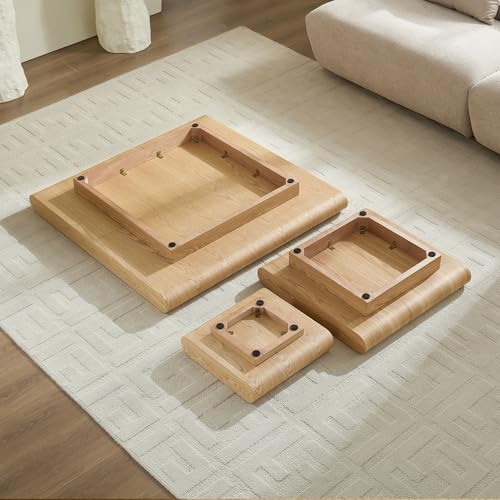 39.37" Modular Stacking Coffee Table for Living Room, Modern 3-Piece Wooden Square Center Table with Natural Wood Look, Tea Table for Apartment, No Need Assembly (Natural) - color: 39.37" Modular Stacking Coffee Table