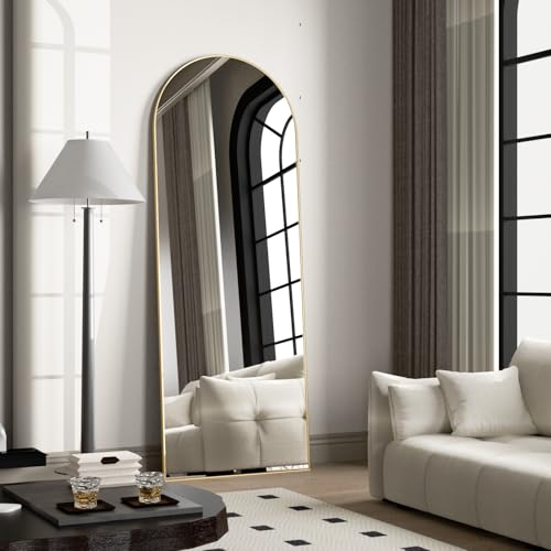 Full Length Mirror, 56"x16" Arch Floor Mirror with Stand, Gold Arched Full Body Standing or Leaning Mirror for Bedroom, Living Room - color: Gold, size: 56"L x 16"W