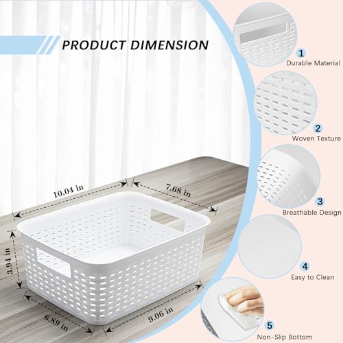 Plastic Storage Baskets for Cabinets, Household Pantry Organization with Handle,Organizer Bins for Room,Bathrooms,Under-Sink,Kitchen (White, S-3PACK) - color: White, size: S-3PACK