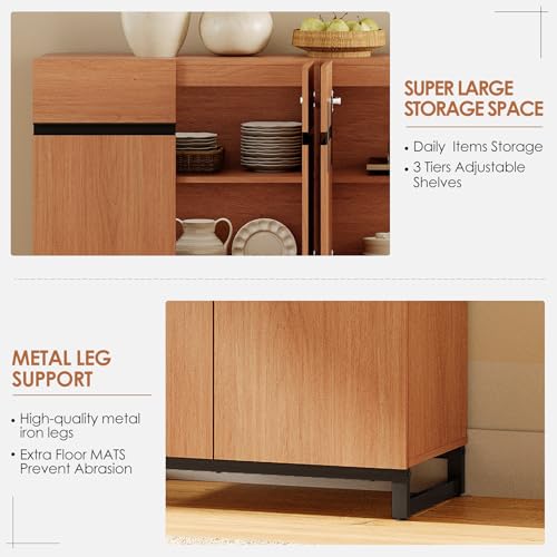 WAMPAT Modern Wall Unit TV Stand with 3 Tiers Bookshelf, Farmhouse Entertainment Center with 4 Storage Cabinets and Adjustable Shelf, Media Console with Black Metal Leg for Living Room, Mocha - color: Mocha