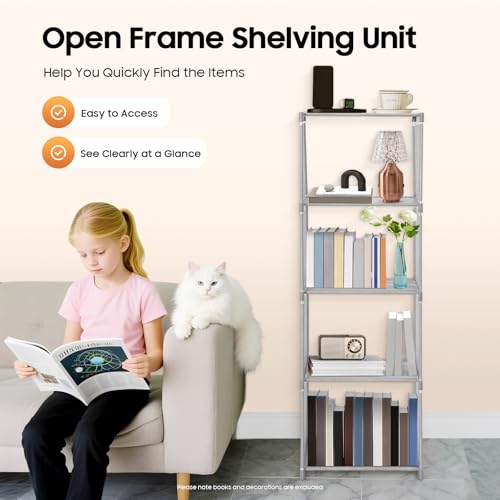 4-Tier Small Narrow Bookcase,Skinny Bookshelf for Small Space,Stable Floor Standing Shelf Storage Organizer, 15.74x11.02x49.21 Inch,Each Layer Holds 17.6 lbs,Grey,Waterproof Non-Woven