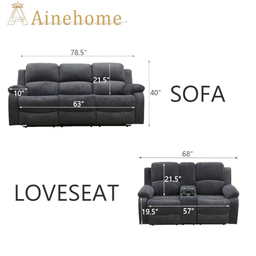 A Ainehome Living Room Furniture Set Grey Corduroy Recliner Sofa Set Loveseat Chair Furniture Sofa Set for Living Room/Rv/House/Office/Theater Seating (A-Dark Grey Corduroy, Sofa+Loveseat) - color: A-dark Grey Corduroy, size: Sofa+Loveseat