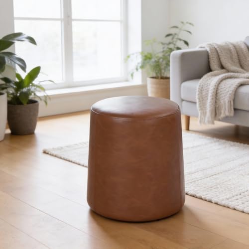 HomePop 17" Organic Shape Ottoman - Chestnut Faux Leather - color: Chestnut Faux Leather