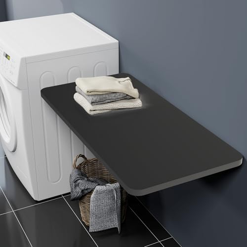 Neoaider Wall Mounted Folding Table 39.4”L x 19.7”W, Black | Laundry Folding Table with Heavy Duty Metal Collapsible Shelf Brackets, Wall Mounted Desk Fold Down for Small Spaces - color: Black, size: 39.4" x 19.7"
