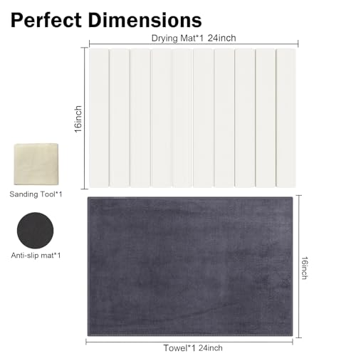 Stone Dish Drying Mat for Kitchen Counter,24"(L)×16"(W) Collapsible Fast-Drying Diatomaceous Earth Mats with Towel Sanding Tool,Versatile Stone Drying Mats for Cups Dishes Bottles - color: Solid-White, size: 24"L x 16"W