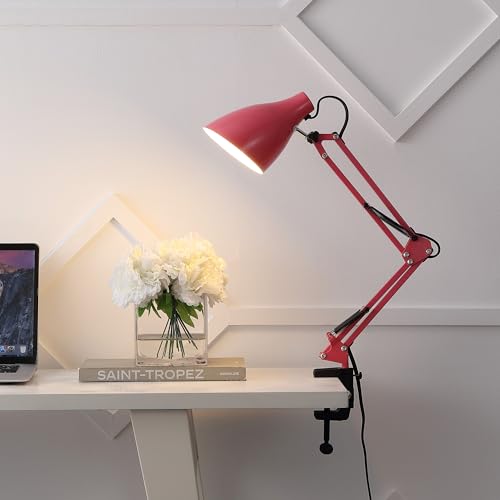 JONATHAN Y Odile 28.5" Metal Adjustable Clamp-On Task Lamp, Pink | Industrial Articulated Swing Arm Architect Design, Vintage Shade, In-Line Switch, Studio Work, LED Bulb Included - color: Pink