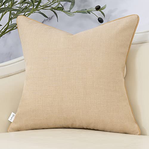 Patchwork Pillow Cover 18x18 Inch Luxury Cotton and Linen Cushion Cover Square Pillowcover for Couch Bedroom Living Room, Khaki - color: Khaki, size: 18" x 18" (Pack of 1)