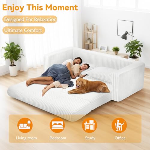 68" Loveseat Boneless Couch,4-in-1 Convertible Sofa Bed | Plush Fur Folding Futon Sofa Bed Couches w/1-Pillow for Living Room,High-Density Foam,No Assembly Required(Queen Grey) - color: Beige, size: Queen