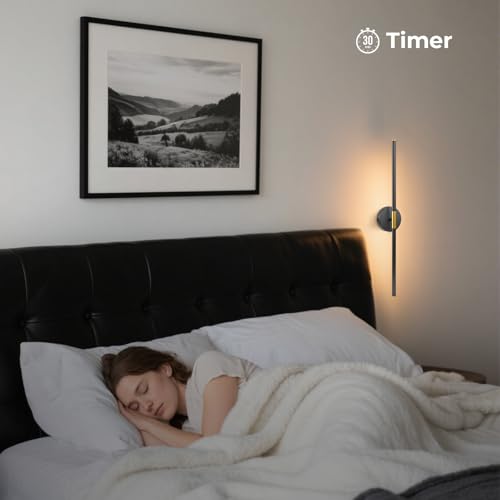 Rechargeable Wall Light 28.3" Detachable 360°Rotation with Remote Set of 2 | Battery Operated Wall Sconces 3000-6500K LED Wall Lamp for Bedroom Hallway 10000mAh Black Gold - color: Black-Round Base, size: 2 Pack