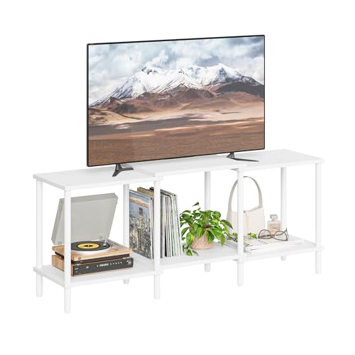 TV Stand, Entertainment Center, Industrial TV Media Console Table with Open Storage Shelves, 2 Tier TV Cabinet for Living Room, Bedroom LTS107W - color: White