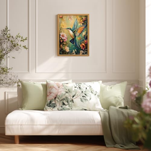LLEEMPI William Morris Hummingbird Floral Wall Art,16x24 Wood Framed Print | Colorful hummingbird and floral botanical art for living room, bedroom, nursery or hallway; a charming gift for bird lovers. - color: Bird, size: 24"L x 16"W