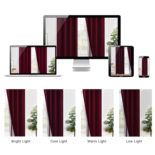 XWZO Full Shading Blackout Curtains 54 Inches Length - Heat and Light Blocking Ring Top Window Drapes with Black Liner Backing for Bedroom Sewn with Tiebacks, Burgundy, W38 x L54, Set of 2 Panels - color: Burgundy, size: 38"W x 54"L (Pack of 2)