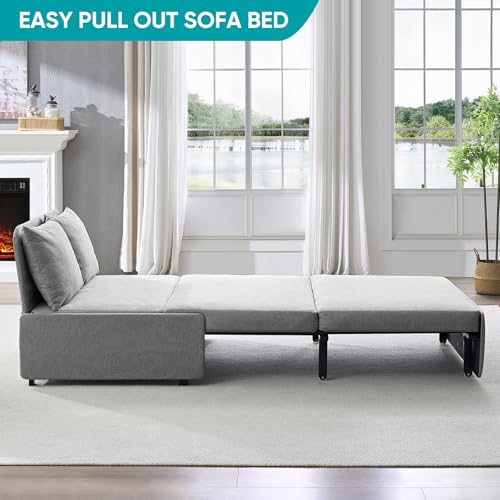 BALUS 43" W Twin Pull Out Sofa Bed Couch Loveseat Sleeper Sofas with Pullout Beds, 2 in 1 Convertible Guest Sleepers Sofabed with Pillows and Tri-fold Mattress for Living Room Apartment, Light Grey - color: Light Grey, size: Twin