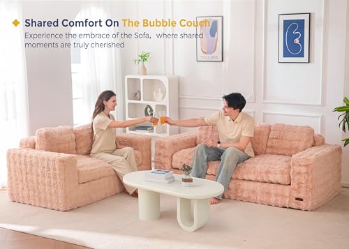 MAXYOYO 3-Seater Boneless Sofa Couch, Modern Bubbled Sofa for Living Room, Soft Bean Bag Chair High-Density Foam Couch with Pillows, No Assembly Required - color: Bubble Pink, size: 3 Seater