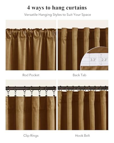 Gold Brown Velvet Curtains for Living Room Boho, W52 x L96, 2 Panels | 300GSM Soft Velvet Drapes, Thermal Insulated, Window Back Tab Luxury Privacy Home Decor, Room Darkening, Blackout, Bedroom - color: Alpha Color - Gold Brown, size: 52"W x 96"L (Pack of