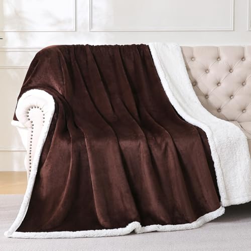 Gracelife Sherpa Fleece Throw Blanket for Couch, Super Soft Cozy Warm Thick Solid Blanket for Bed, Plush Fluffy Blanket for Winter, for Men Women, Dark Coffee, Twin (60" x 80") - color: Dark Coffee, size: Twin (60" x 80")