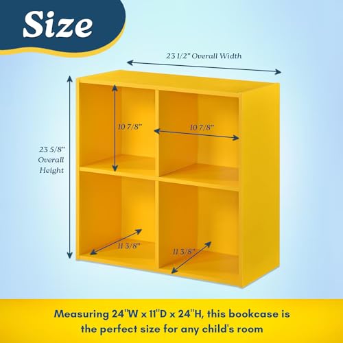 Kings Brand Furniture George 4-Cube Storage Organizer, 2-Tier Bookcase with Wood Shelves for Living Room, Bedroom, Nursery, or Home Office - color: Yellow