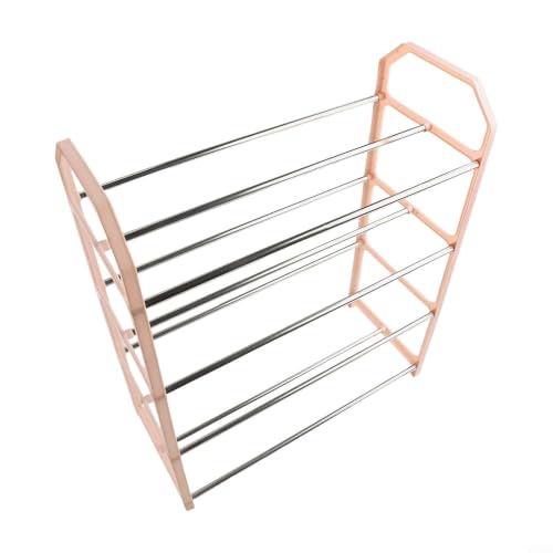 Space-Saving Metal Shoe Rack for Entryway, Vertical Shoe Storage Cabinet with Sturdy Construction for Apartment Closet, Quick Assembly, Black(Pink) - color: Pink