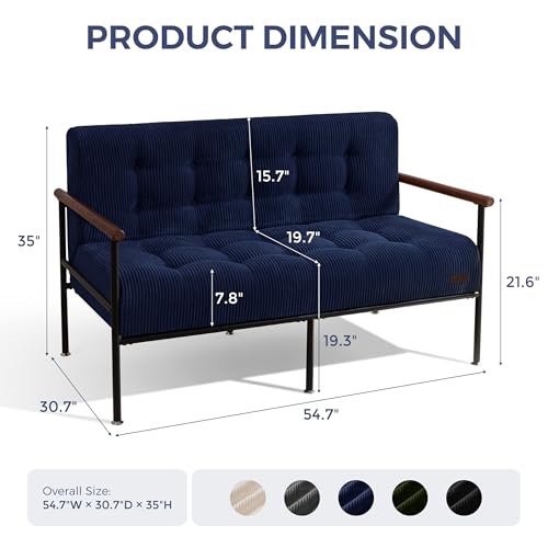 MAXYOYO Loveseat Sofa Chair, Love Seat, Sturdy Metal Frame, Wood Armrests | Button-Tufted Upholstery, Cozy Two-Person Seating for Modern Small Couches in Living Rooms, Bedrooms or Offices, Navy - color: Navy
