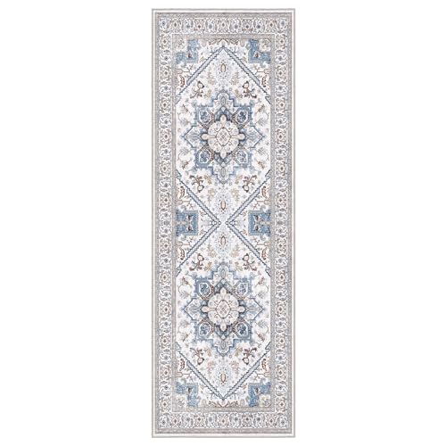 OPPODREAM Soft Area Rugs 2x6, Persian-Inspired Washable Rug, Cream White & Blue - color: Cream White & Blue, size: 2' x 6' (Runner)
