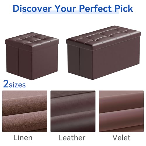 BRIAN & DANY 30 Inches Storage Ottoman Bench, Faux Leather Ottoman with Storage, Folding Bench Shoe, Foot Rest Stool, for Living Room, Brown - color: Leather-brown