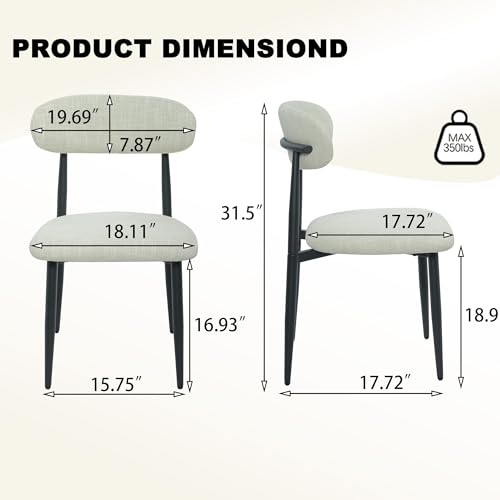 FREKEN Modern Upholstered Dining Chairs Set of 6, Mid-Century Metal Frame Linen Fabric Side Chair for Kitchen Dining Room, 350lbs Capacity, Beige - color: Beige - Black Legs, size: Set of 6