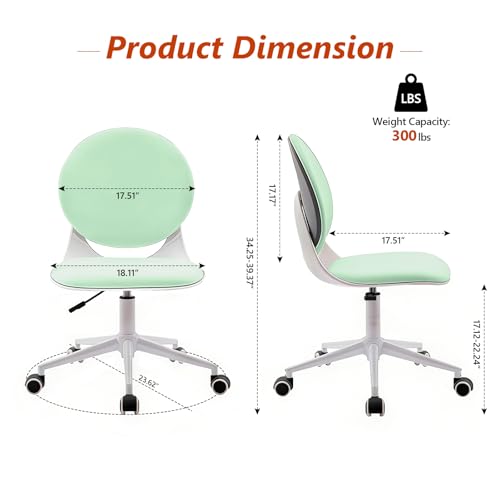Modern Home Office Chair, Armless Desk Chair with Mid-Back, Swivel Height Adjustable Ergonomic Computer Task Chair for Office, Bedroom, Make Up, Study - color: Green