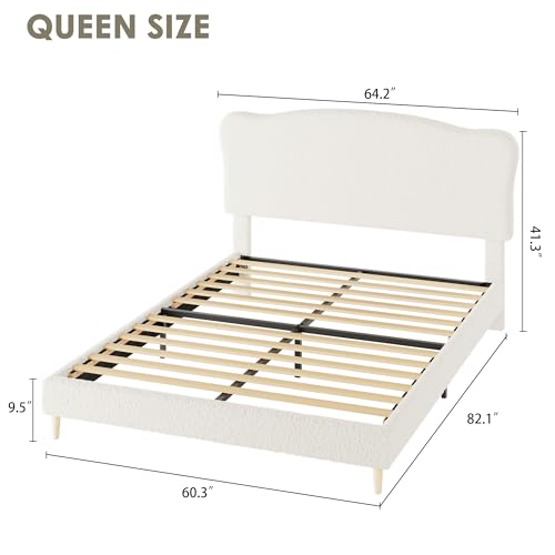 GarveeHome Queen Size Bed Frame with Upholstered Headboard, Beige | Soft Low Profile Sturdy Platform Bed,Rounded Corners Design, Heavy Duty, Wooden Slats, Noise Free, No Box Spring Needed - color: Beige, size: Queen