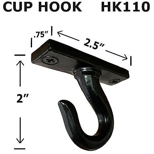 2.5”-Under Cabinet or Shelf Coffee Mug Holder – Cup Hooks Separator – Decorative Black Iron Hangers - Create Rack Under Counter or Wall – Cups, Keys, & Utensils (4-Hooks)