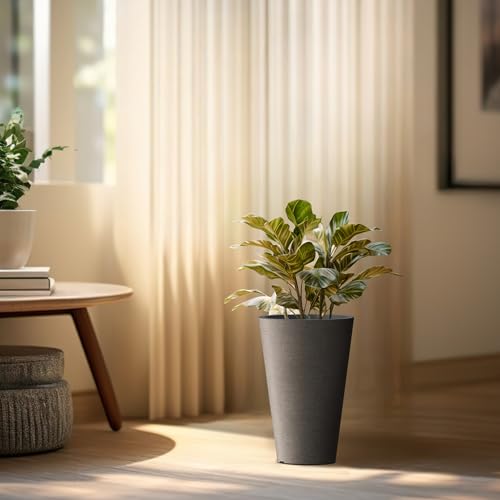 Kante Set of 2 Black Plastic Round Planters 15" Tall Home & Outdoor | Tapered, Nursery Pot & Outer Cachepot, Indoor Use, Modern Garden Decor, Weather-Resistant, Drainage, Lightweight, Durable - color: Black, size: 15" H