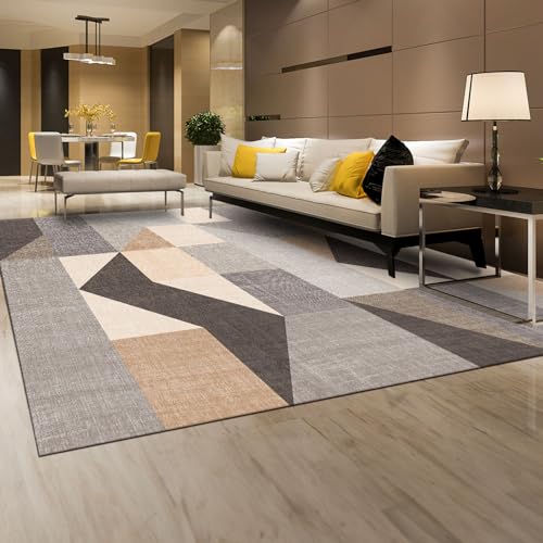 HOMFINE Washable Modern Area Rug - Geometric Style 5x7 Rugs for Living Room, Bedroom, Machine Washable Rug Soft Non Slip Non Shedding Area Rug - Grey Brown, 5'x7' - color: Grey/Brown, size: 5' x 7' (Rectangular)