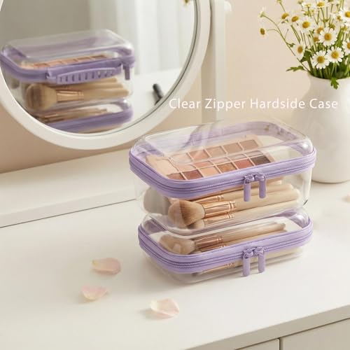 3 Pack Clear Hard Shell Zipper Storage Case Deep Capacity Organizer Pouches | PET Waterproof Transparent Bags with Handle 1.2mm Thick for Makeup Toiletries Cosmetics Toys Art Supplies Travel Essentials - color: black