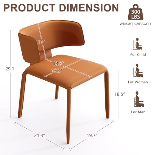 Modern Dining Chairs Set of 2, Compact Dining Table Chairs for Small Spaces, Saddle Leather Barrel Dining Chairs for Living Room, Bedroom, Cafe, Orange - color: Orange